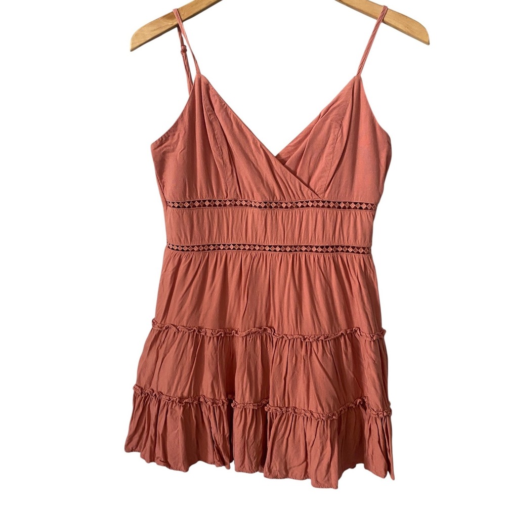 Altard State Terracotta Tiered Crochet Lace Ruffle Festival Mini‎ Dress Medium